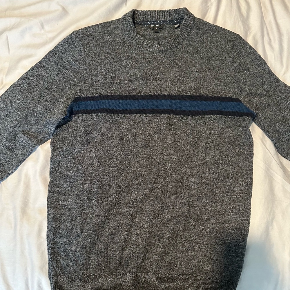 Ted Baker Men's Gray Sweater with Blue Stripe